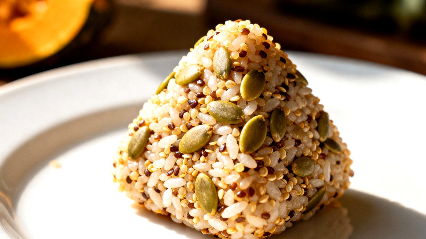 Onigiri con quinoa e semi di zucca"